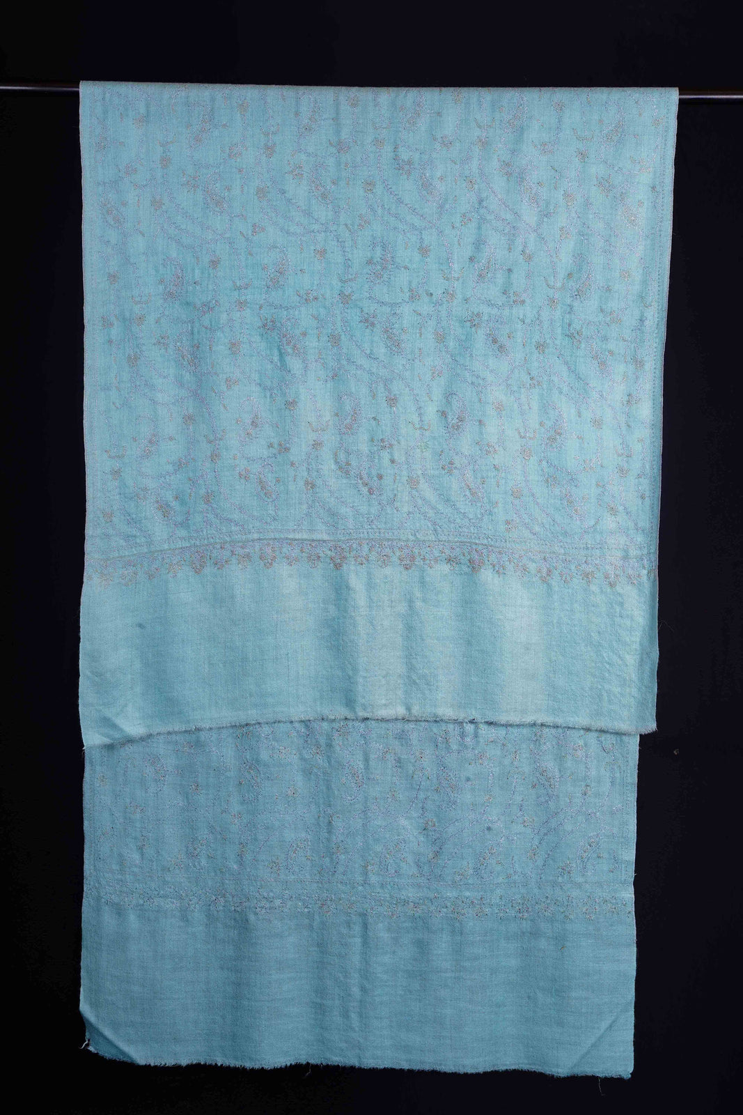 Sky Blue Base With Jali Embroidery Pashmina Cashmere Scarf