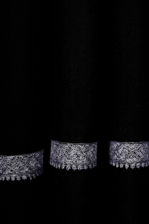 Black with Small Border Embroidery Cashmere Pashmina Shawl – detail view