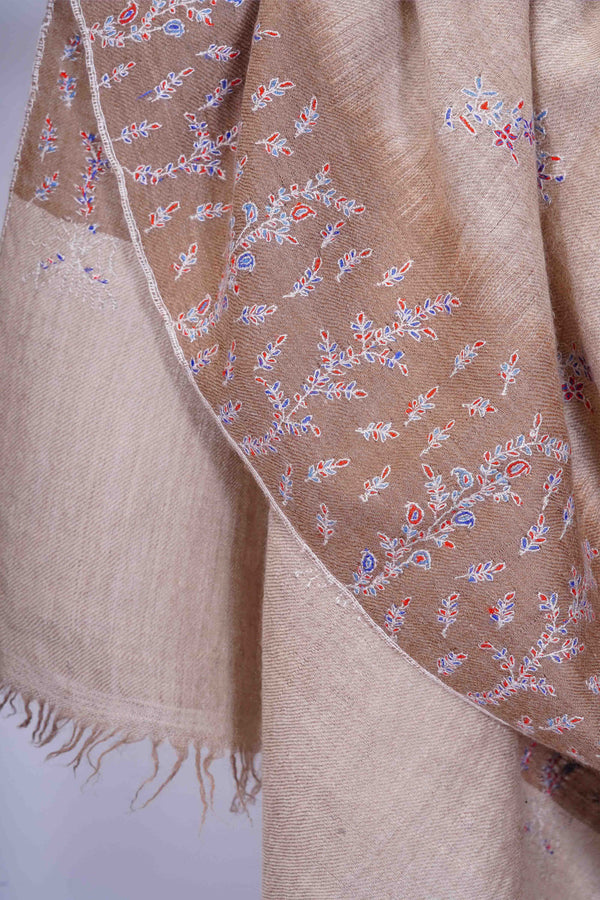 2.5 yard Natural Base Ikat multicolor Embroidery Cashmere Pashmina Shawl