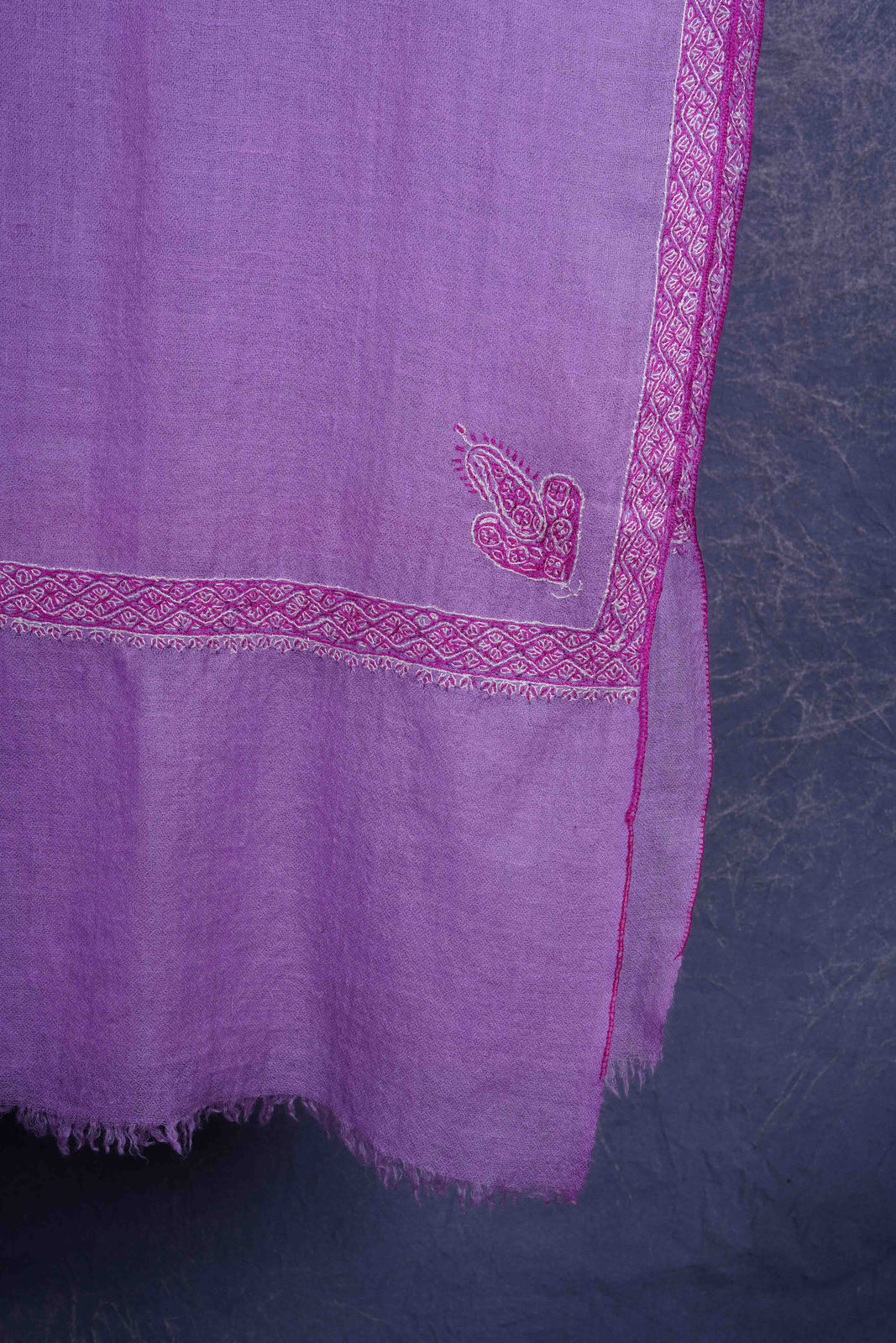 Purple Base Border Embroidery Cashmere Pashmina Scarf