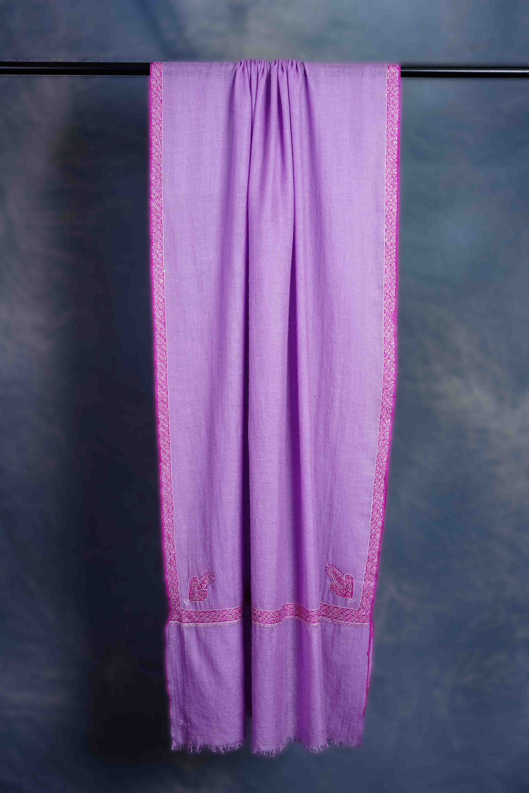 Purple Base Border Embroidery Cashmere Pashmina Scarf