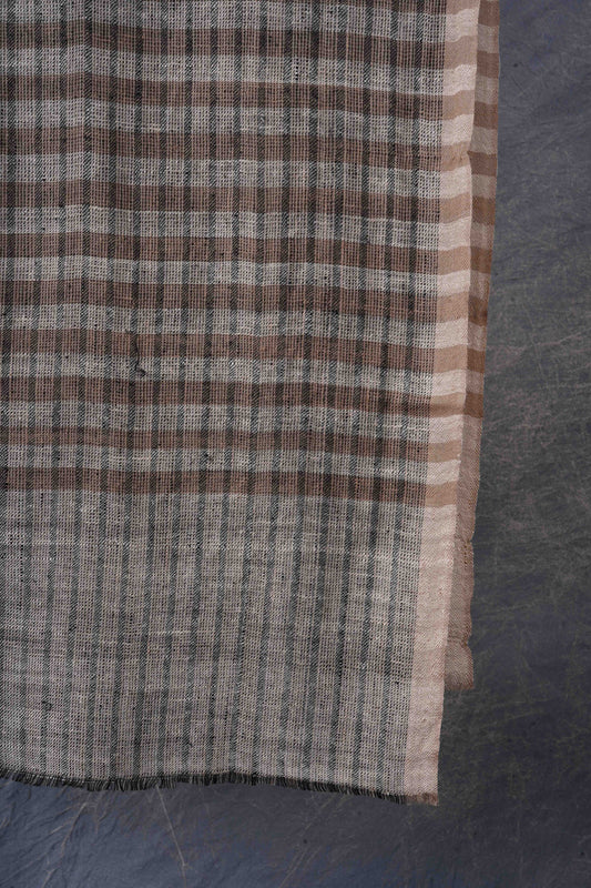 Brown,Natural and Black Handwoven Checkered Cashmere Pashmina Scarf