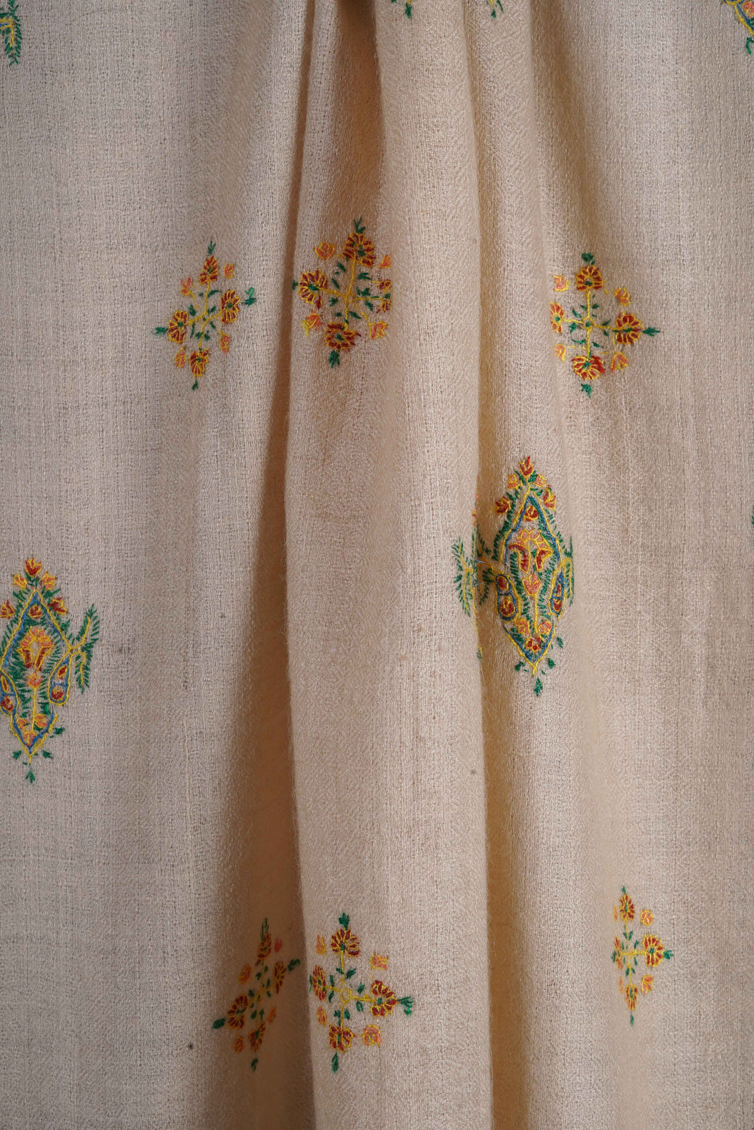 Beige Butti-Dar Motif Embroidery Cashmere Pashmina Scarf