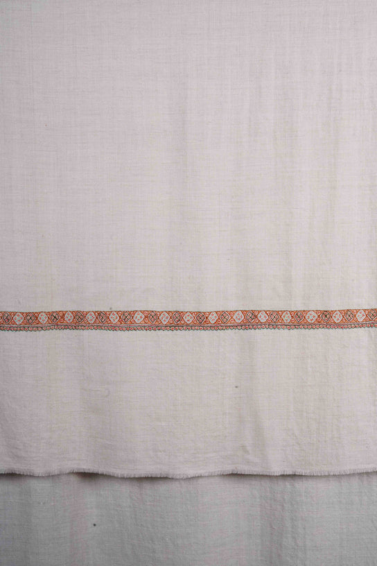 3 Yard Ivory Pashmina Orange Border Embroidery Shawl