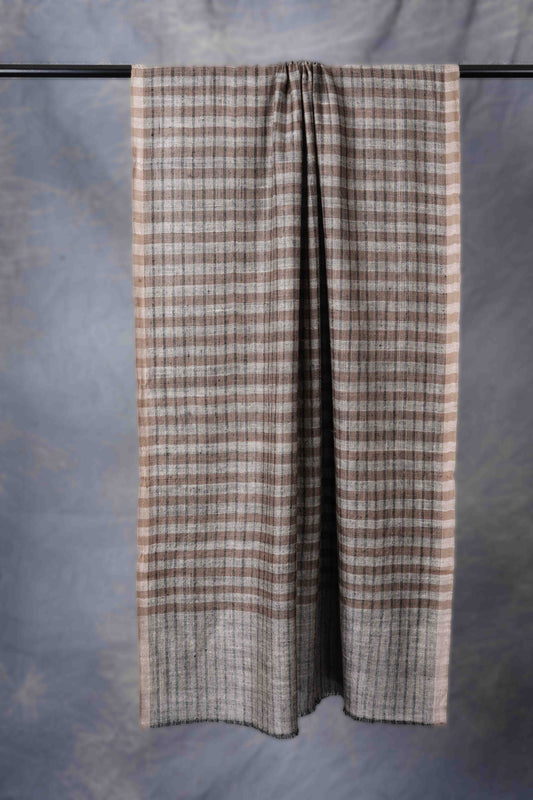 Brown,Natural and Black Handwoven Checkered Cashmere Pashmina Scarf