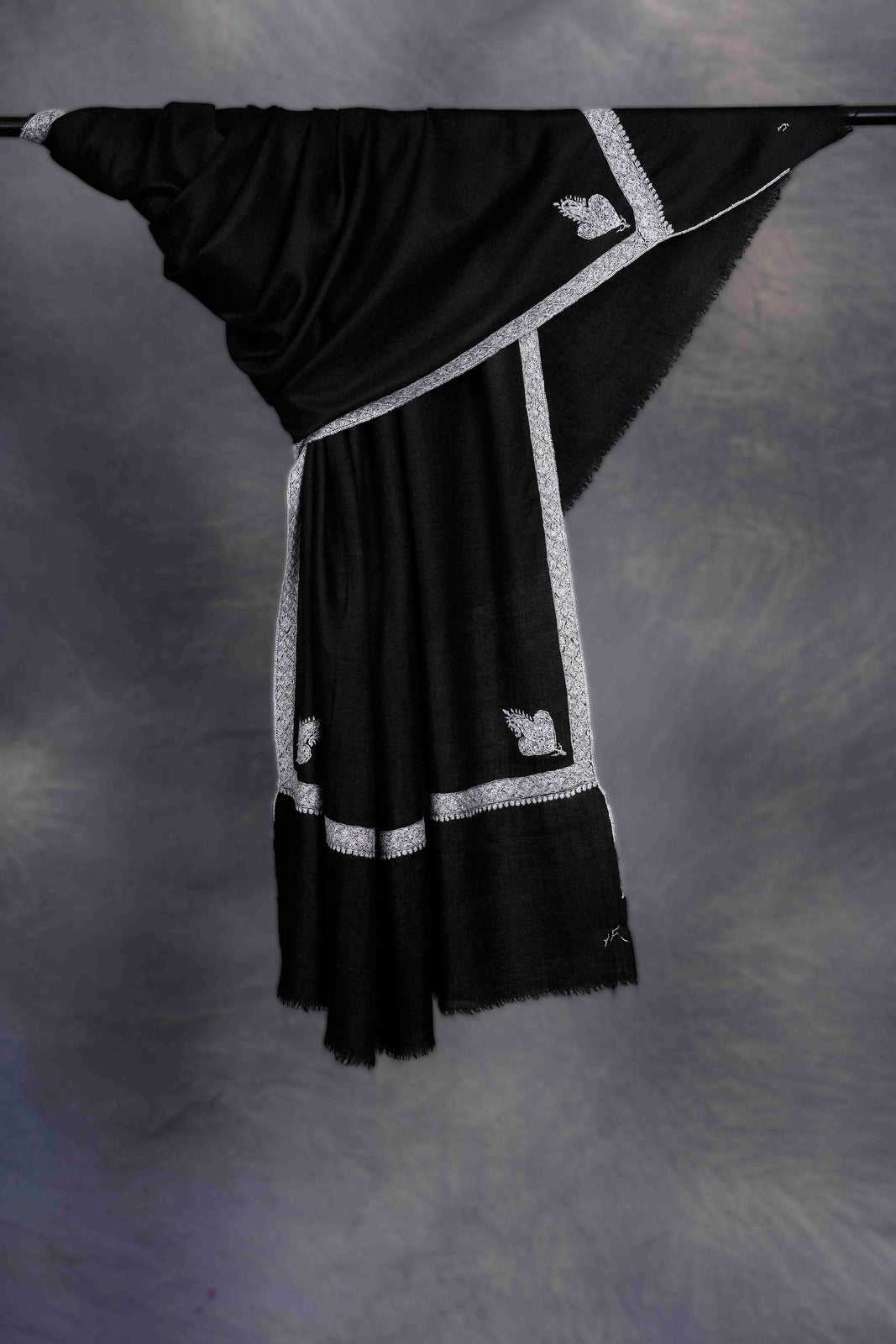 Black with Small Border Embroidery Cashmere Pashmina Shawl