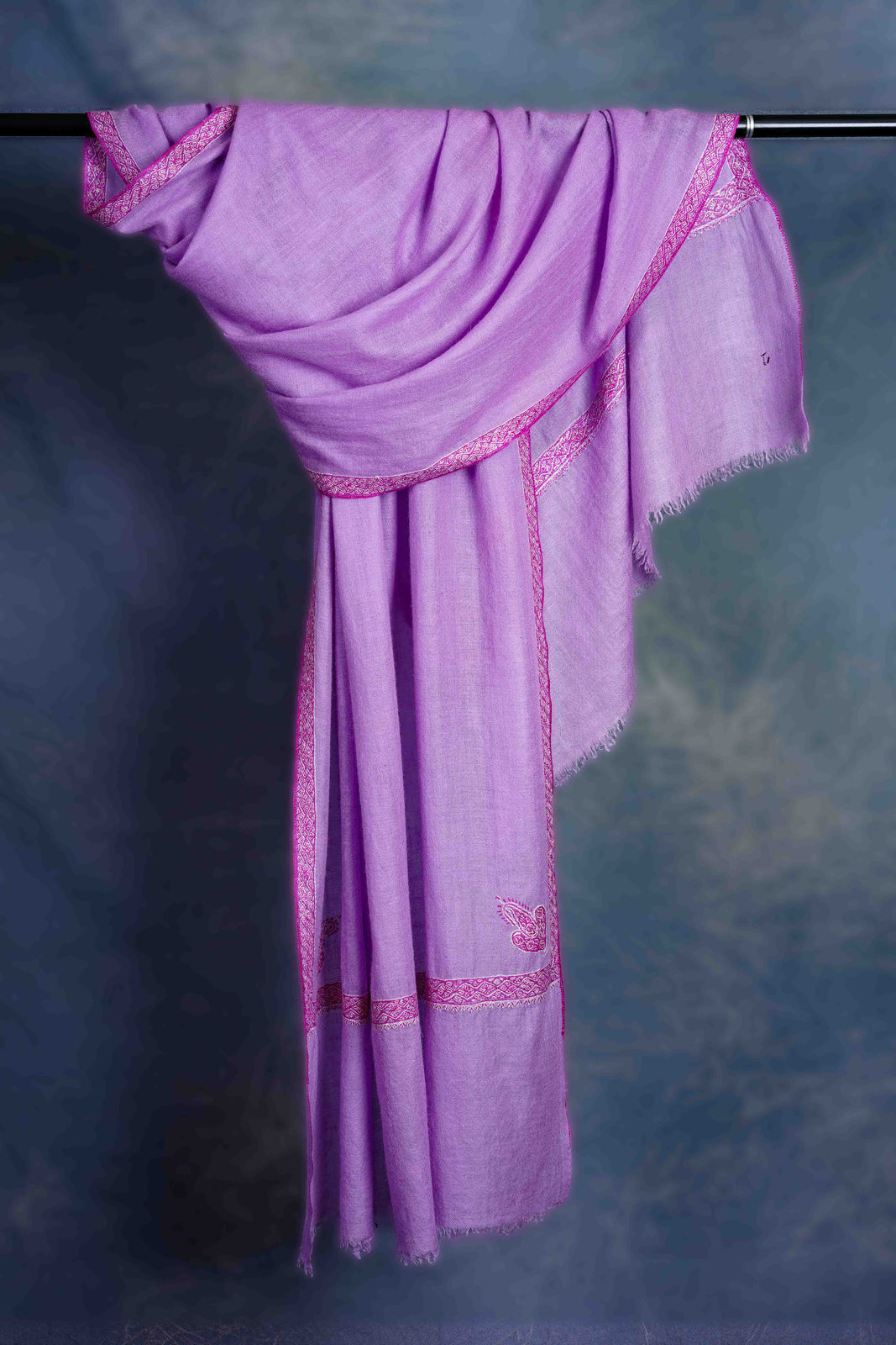 Purple Base Border Embroidery Cashmere Pashmina Scarf