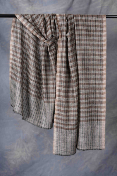 Brown,Natural and Black Handwoven Checkered Cashmere Pashmina Scarf