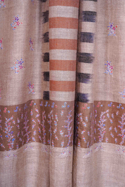 2.5 yard Natural Base Ikat multicolor Embroidery Cashmere Pashmina Shawl