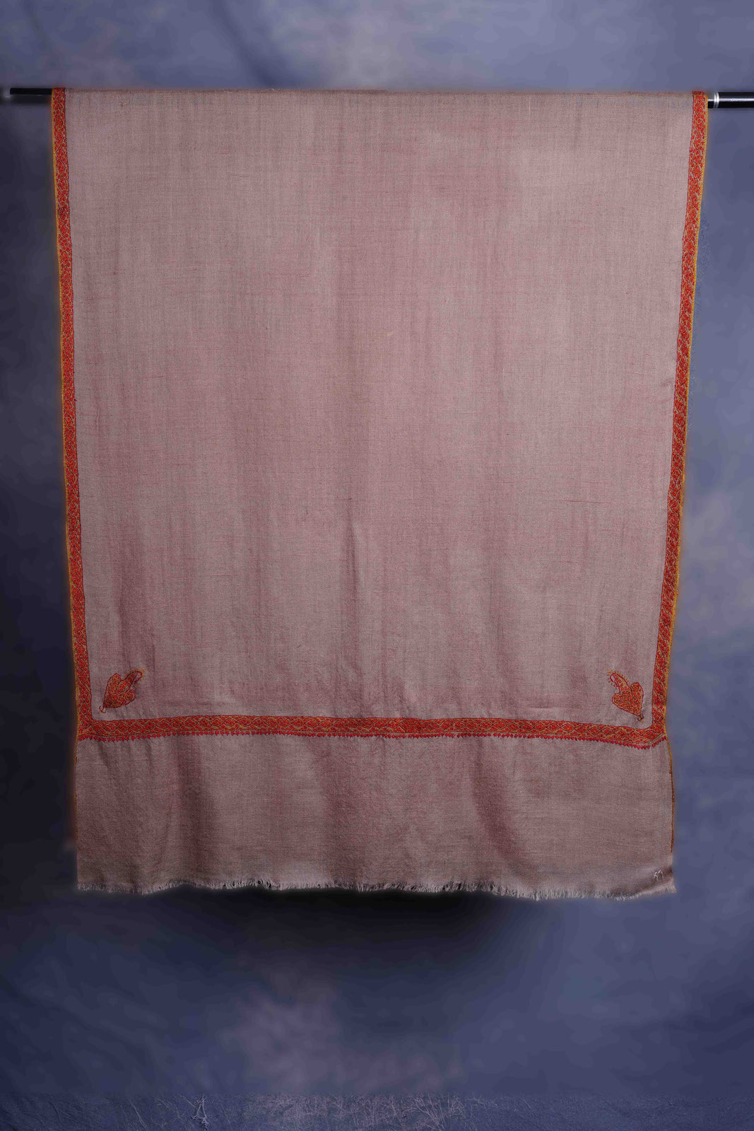 Natural Base Border Embroidery Cashmere Pashmina Scarf