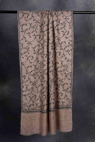 Natural Jali With Black Embroidery Pashmina Cashmere Scarf