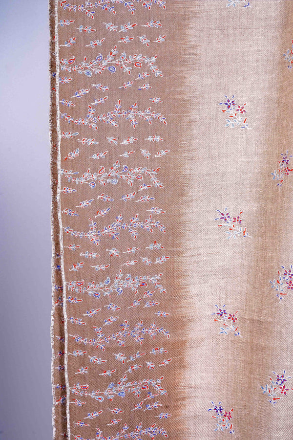 2.5 yard Natural Base Ikat multicolor Embroidery Cashmere Pashmina Shawl