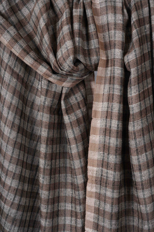 Brown,Natural and Black Handwoven Checkered Cashmere Pashmina Scarf