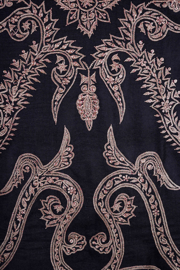 Black Base Gold Tilla Embroidery Pashmina Shawl