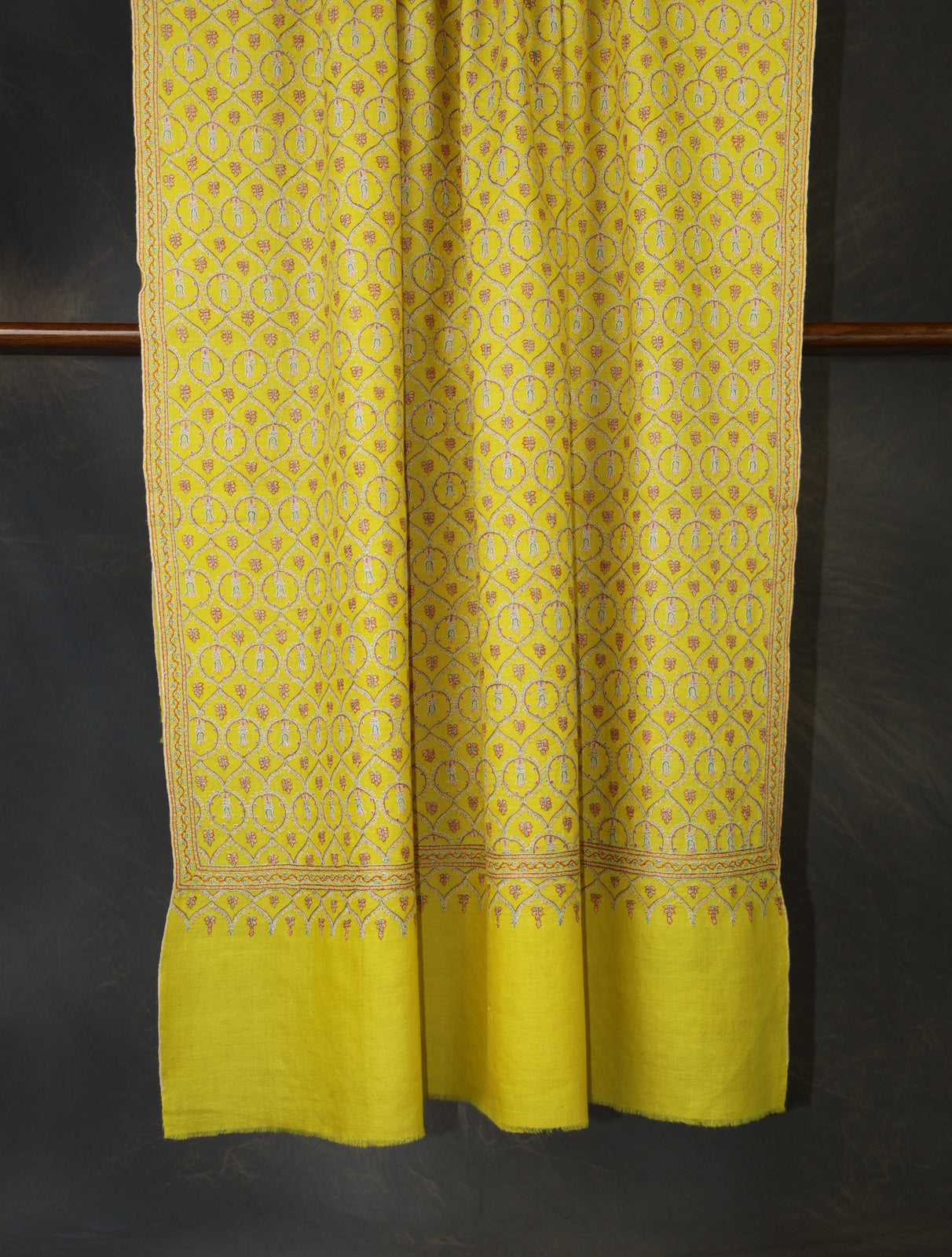 Yellow Jamawar Embroidery Pashmina Shawl