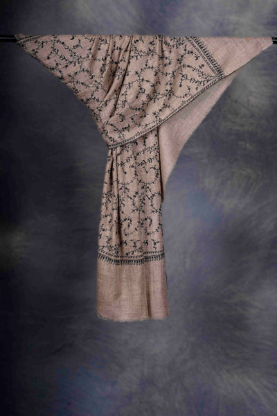 Natural Jali With Black Embroidery Pashmina Cashmere Scarf