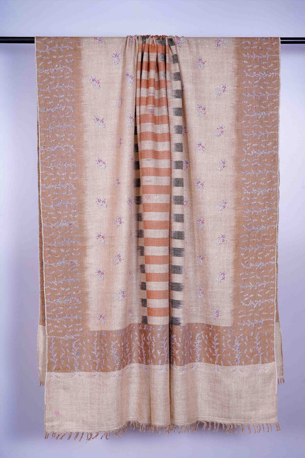 2.5 yard Natural Base Ikat multicolor Embroidery Cashmere Pashmina Shawl