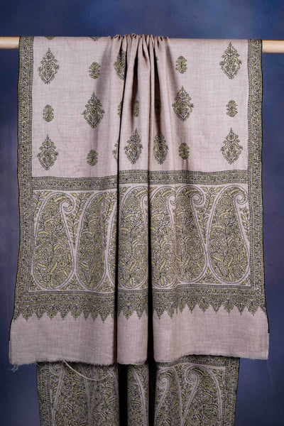 Ivory Base Buteh-dar Embroidery Pashmina Cashmere Shawl