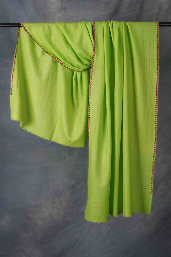 Lime Green Embroidery Merino Scarf