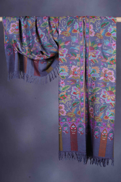 Grey Base Flower Kani Jamawar Pashmina Shawl