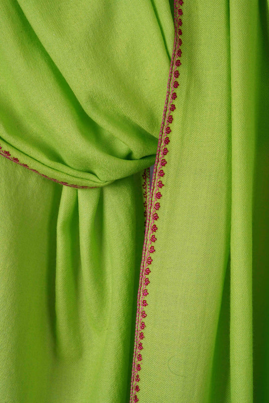 Lime Green Embroidery Merino Scarf