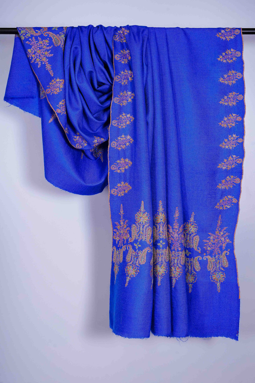 Blue Base hand embroidery Pashmina Cashmere Shawl