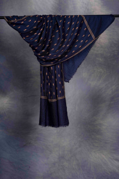 Navy Blue Butti-Dar Cashmere Pashmina Scarf