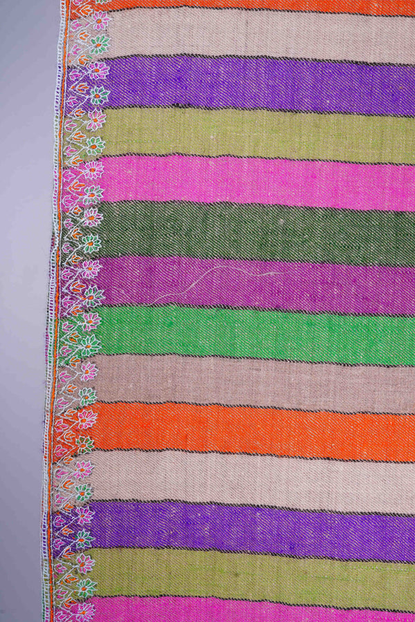 Multicolor Stripe Border Embroidery Cashmere Pashmina Shawl