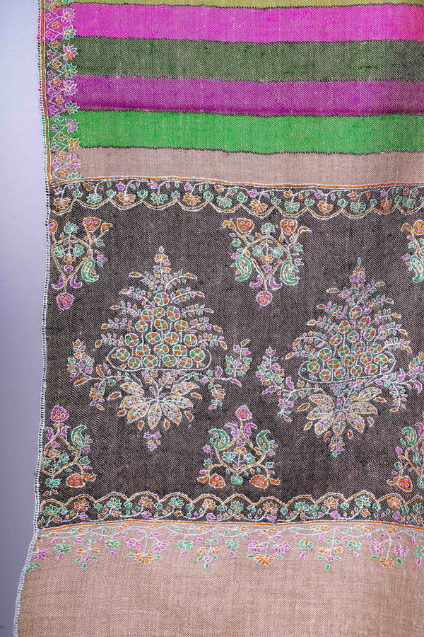 Multicolor Stripe Border Embroidery Cashmere Pashmina Shawl