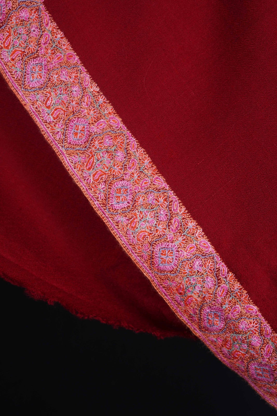 Red Base Big Border Embroidery Cashmere Pashmina Shawl