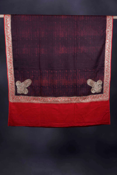 Maroon shade Red border Tilla Embroidery Pashmina Shawl