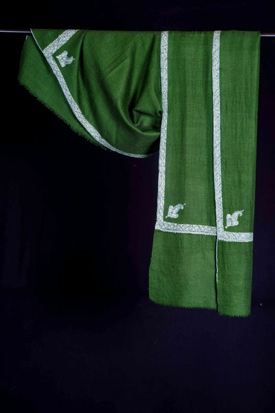 Basil Green Border Embroidery Pashmina Scarf