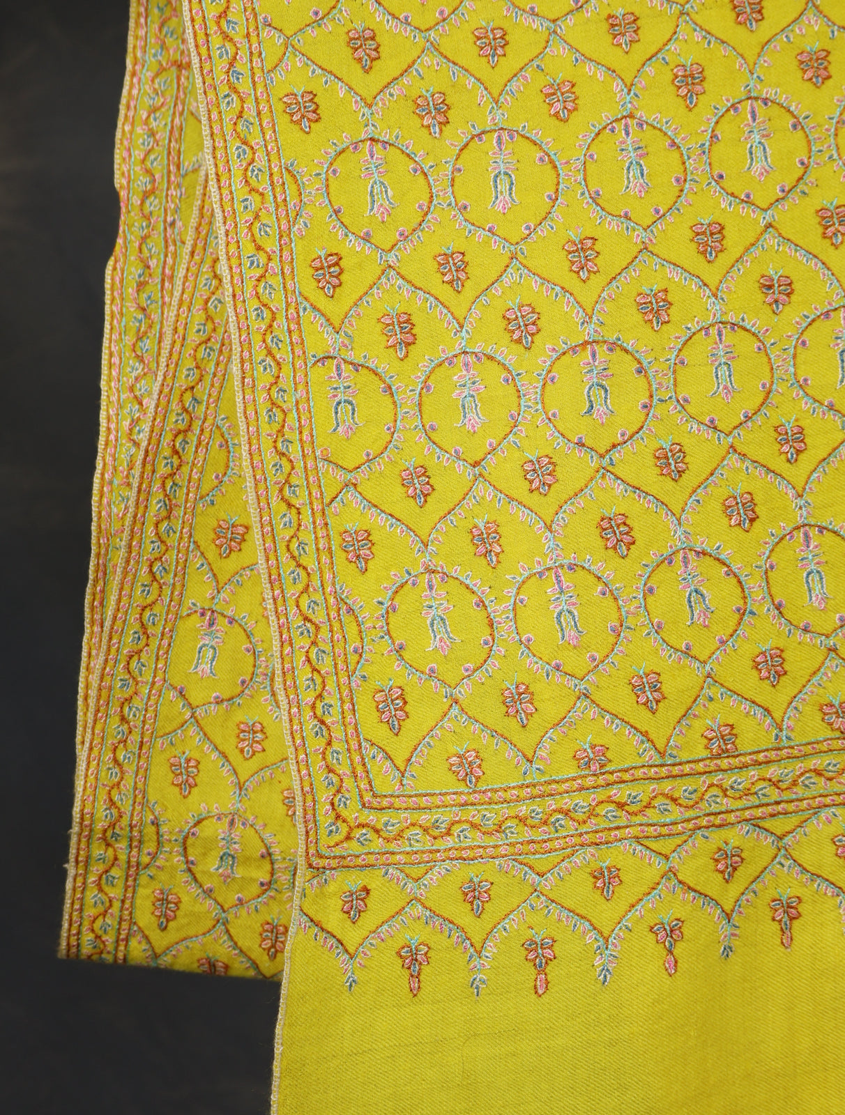 Yellow Jamawar Embroidery Pashmina Shawl