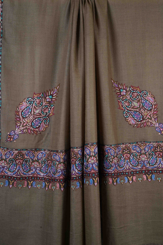 3 Yard Natural Base With Multi-Color Embroidery Cashmere Pashmina Shawl