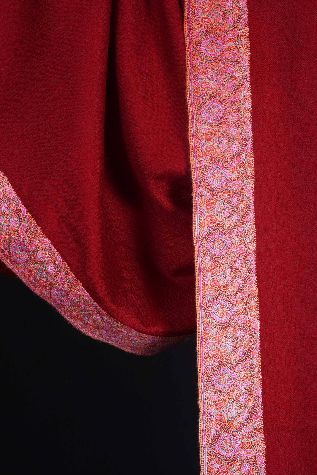 Red Base Big Border Embroidery Cashmere Pashmina Shawl