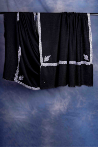 Black colour with Small Border Embroidery Cashmere Pashmina Shawl