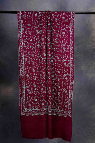 Maroon Jali Embroidery Cashmere Pashmina Scarf