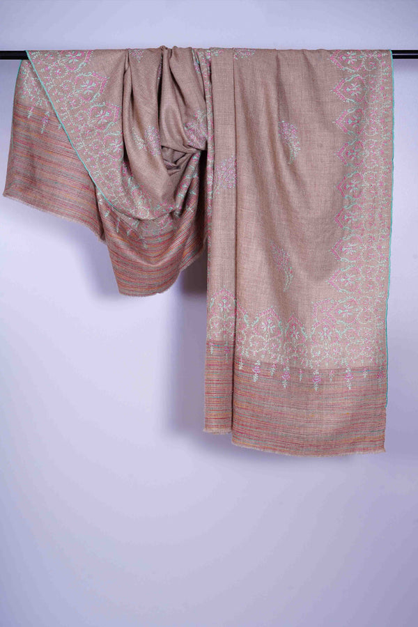 Natural Base multicolor Embroidery Cashmere Pashmina Shawl