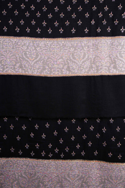 Black with Natural Border Embroidery Pashmina Cashmere Shawl
