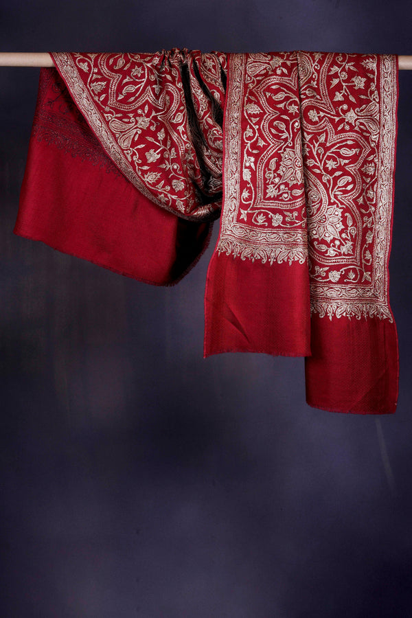 Hand Embroiderd Kashmir Shawl Pashmina Handmade store Shawl 28 X 78 Red Color Hand Embroidery Shawl Indian Shawl Piano Shawl Wedding Shawl Scarf