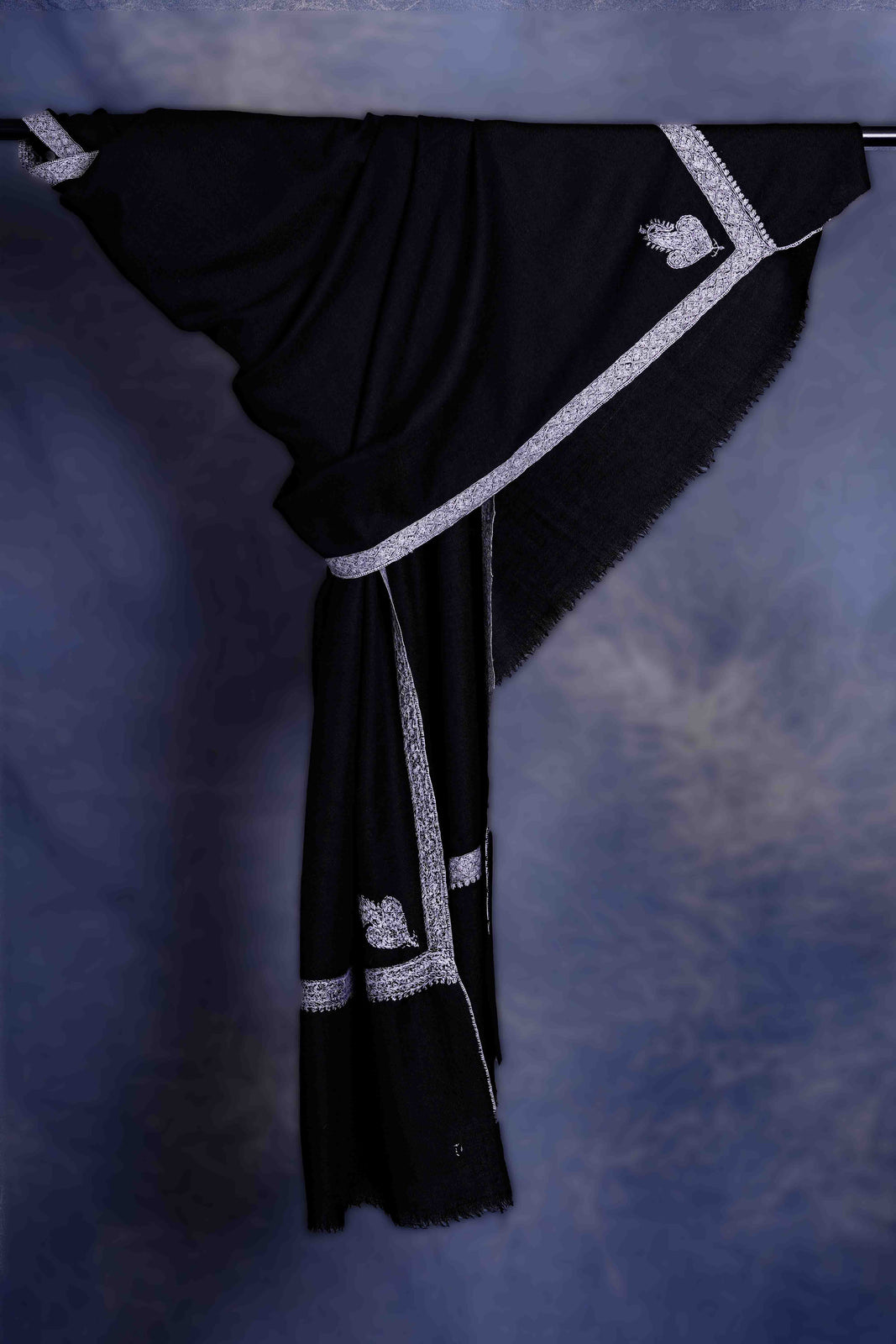 Black colour with Small Border Embroidery Cashmere Pashmina Shawl