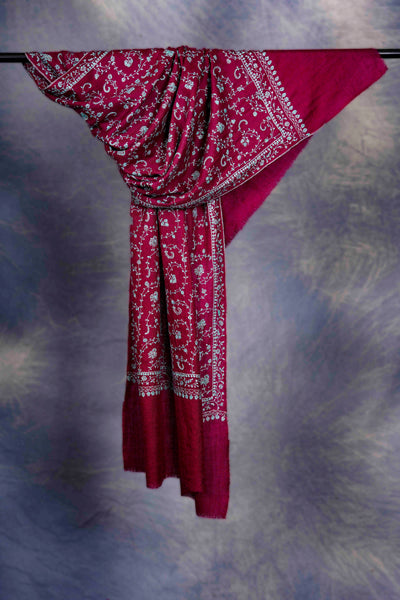 Maroon Jali Embroidery Cashmere Pashmina Scarf