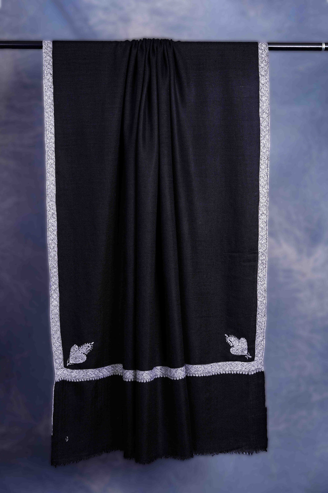 Black colour with Small Border Embroidery Cashmere Pashmina Shawl