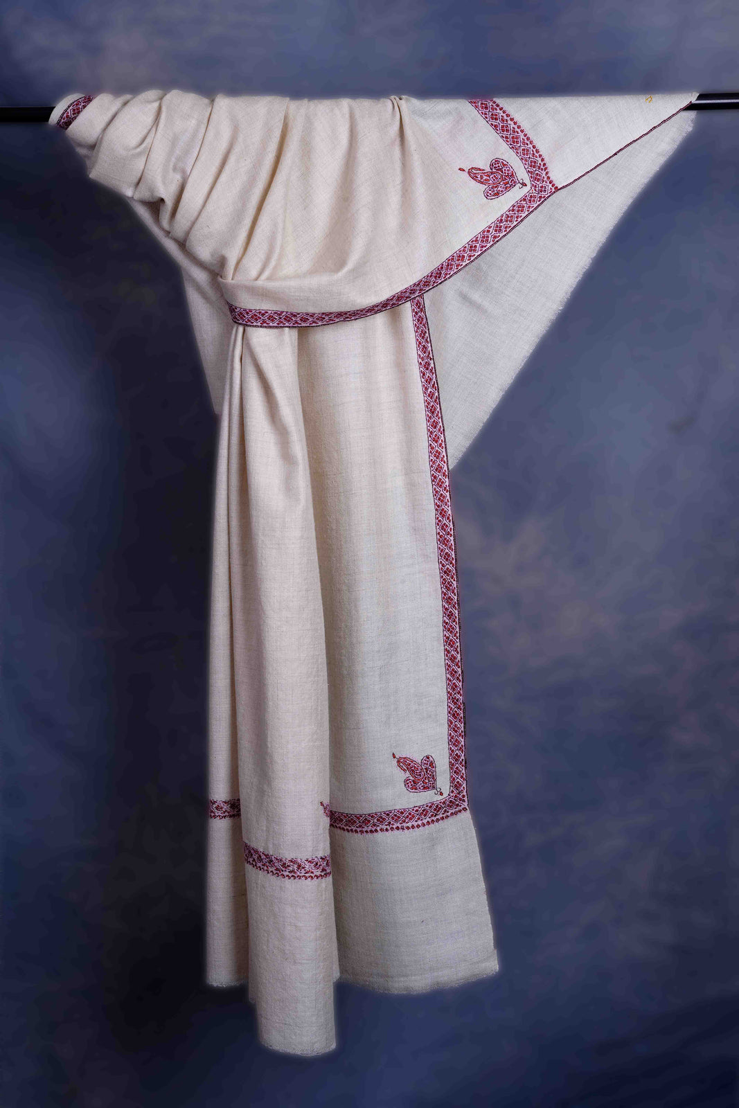 Ivory colour with Small Border Embroidery Cashmere Pashmina Shawl