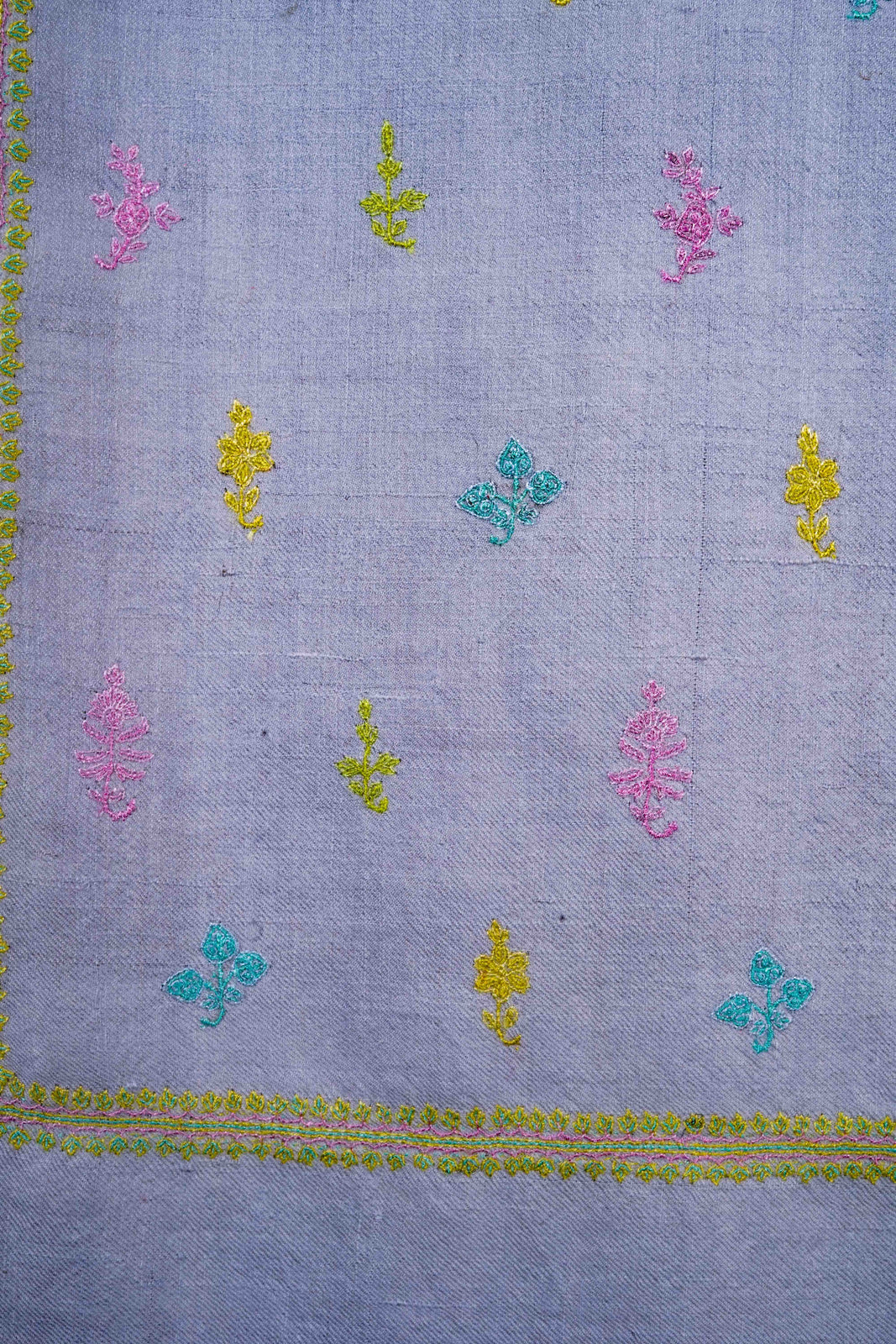 Baby Blue Base Buteh-dar Embroidery Pashmina Cashmere Shawl