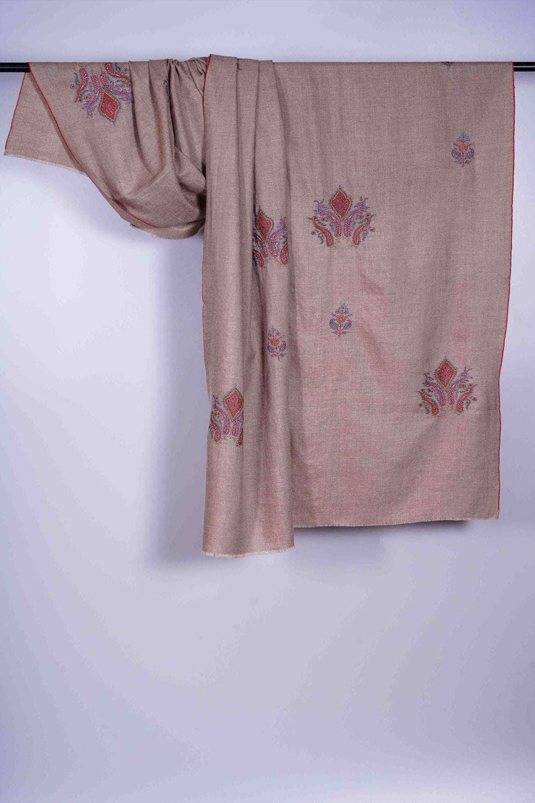 Natural Big Buteh Embroidery Cashmere Pashmina Shawl