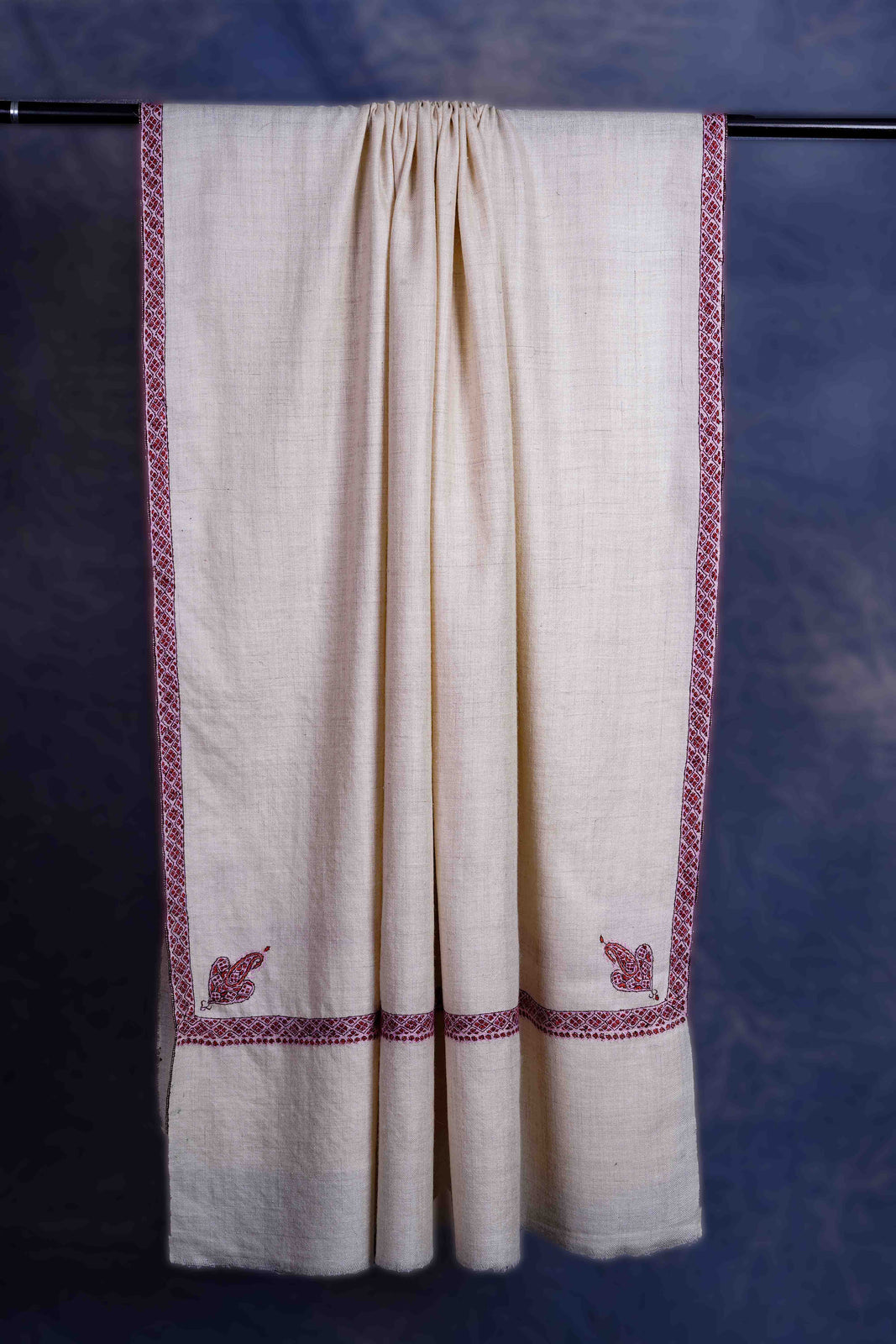 Ivory colour with Small Border Embroidery Cashmere Pashmina Shawl