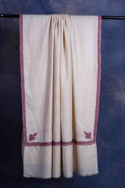 Ivory colour with Small Border Embroidery Cashmere Pashmina Shawl