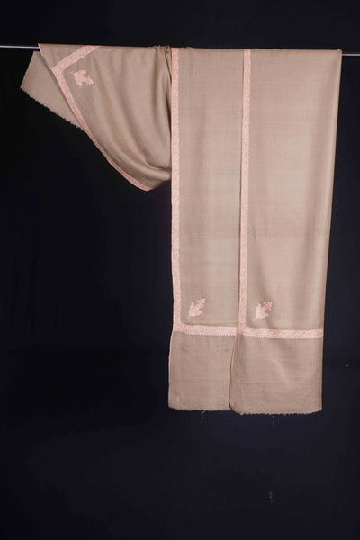 Beige Base Border Embroidery Cashmere Pashmina Scarf
