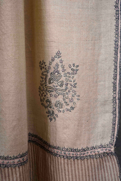 Ivory Small Border with Boteh Motif Embroidery Cashmere Pashmina Scarf